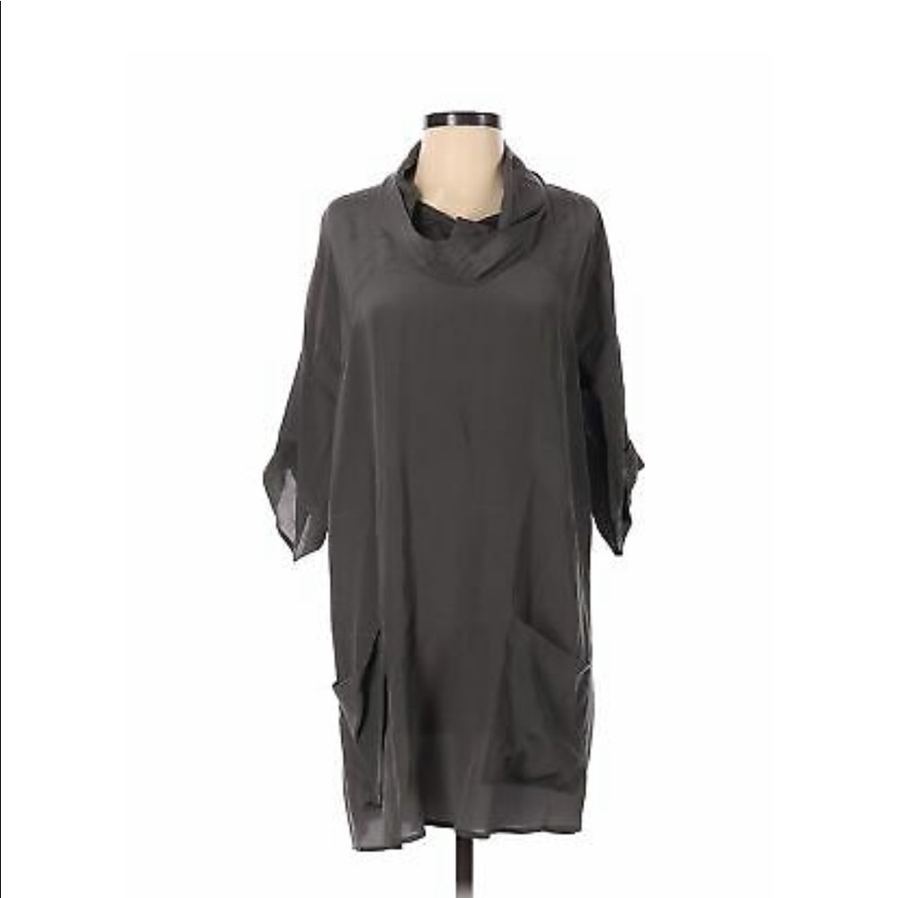 Fei Anthropologie Silk Cowl Neck Grey Tunic Sheath Dress 2 - Picture 2 of 6